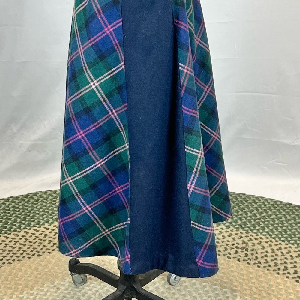 VINTAGE tartan plaid wool skirt midi‎ drawstring elastic waist dark academia 80s - Picture 4 of 9